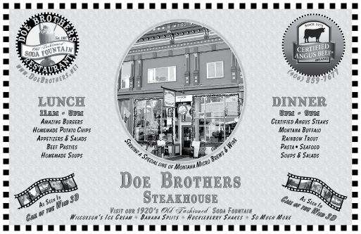 2009 Doe Brothers Restaurant & Old&ndash;Fashioned Soda Fountain
									<br>
									Page xx
									&nbsp;&nbsp;&diams;&nbsp;&nbsp;
									7"W x 4&frac12;"H<br>
									50# Book Paper