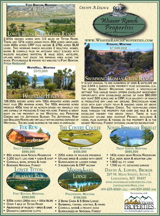 August 2008 Montana Land Magazine
									<br>
									Page 07
									&nbsp;&nbsp;&diams;&nbsp;&nbsp;
									7&frac14;"W x 9&frac34;"H<br>
									100# Coated Text Stock